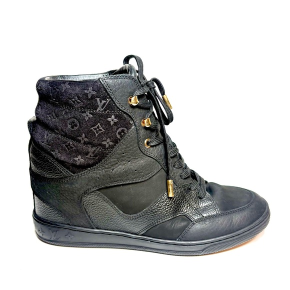 Louis Vuitton Black Leather/Suede Cliff Top Wedge Sneakers | 37 - Picture 9 of 9